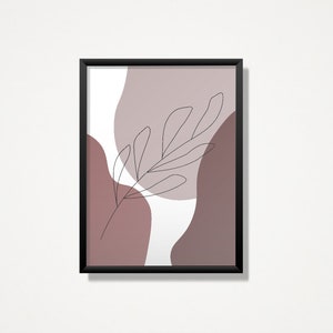 Purple leaf minimal wall art, modern shapes print, digital prints, instant download, digital download print, printable art