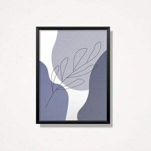 Blue leaf minimal wall art, modern shapes print, digital prints, instant download, digital download print, printable art