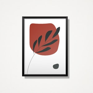 Red leaf minimal wall art, modern shapes print, digital prints,instant download, digital download print, printable art