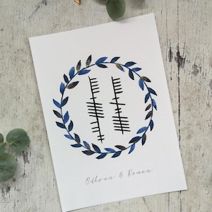 Custom Ogham inscription in Colourful Wreath