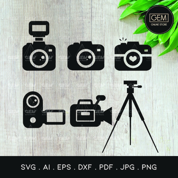 Camera SVG Bundle - Camcorder Svg - Tripod Stand Svg - Vintage Camera SVG - Video Camera Svg - Photography-Svg, Ai, Dxf, EPS, Pdf, Png, Jpeg