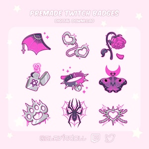 Emblemas de inscrição góticos do Twitch: Emblemas Kawaii rosa para Discord, YouTube (download digital) 2