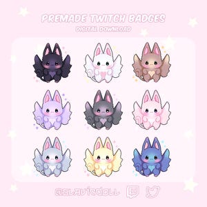 Cute chibi bat sub badges / bit badges / Twitch / Discord /Emotes set Youtube cozy kawaii aesthetic streaming