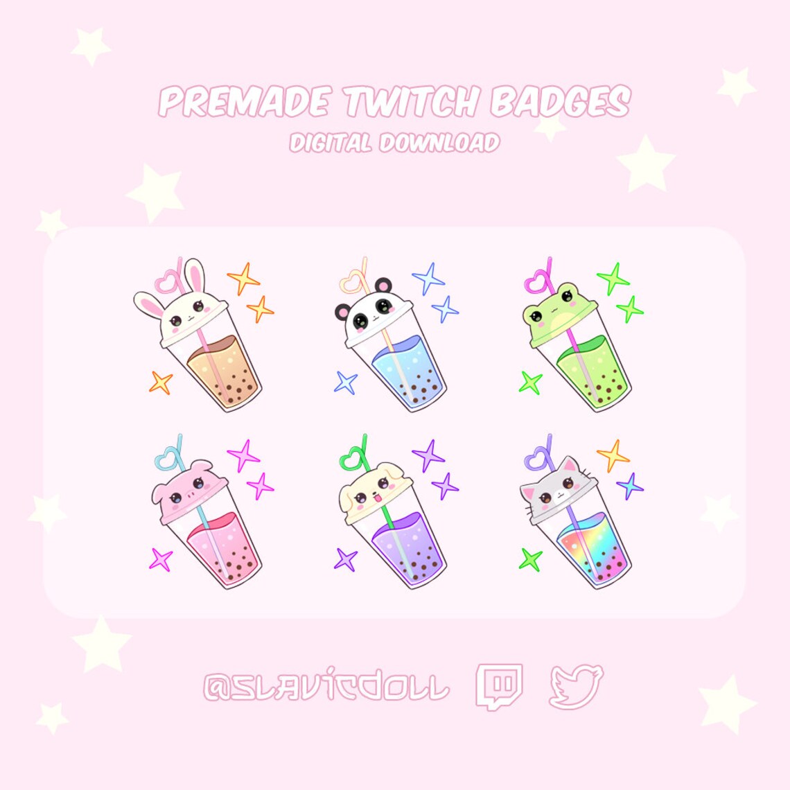 Cute Premade Bubble Boba Tea Sub Badges / Bit Badges / Twitch / Discord / Youtube Emotes Set