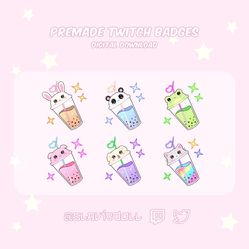 Cute Premade Bubble Boba Tea Sub Badges / Bit Badges / Twitch / Discord