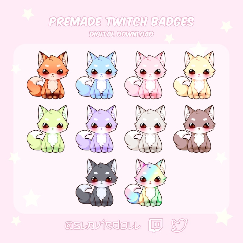 Cute Chibi Fox Sub Badges / Bit Badges / Twitch / Discord /emotes Set
