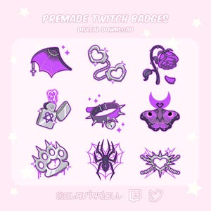Emblemas de inscrição góticos do Twitch: Emotes Kawaii roxos (download digital) 2