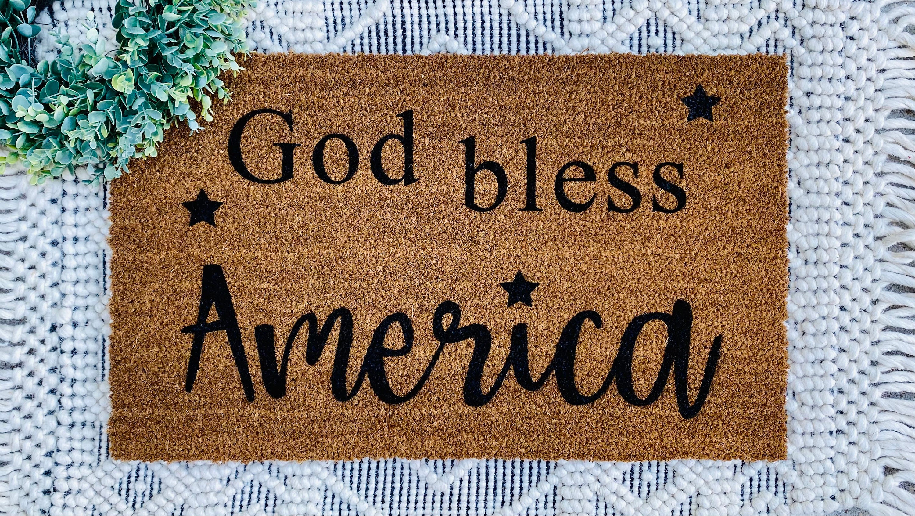 God Bless America Doormat Patriotic Decor Front Door Decor Etsy