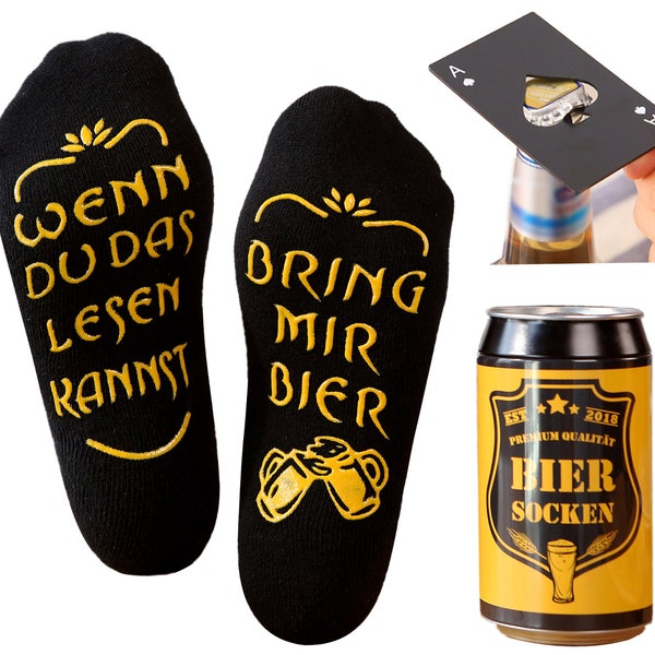 Bier Geschenk für Männer - Bier Socken mit Flaschenöffner aus Edelstahl, Spruch Wenn du das lesen kannst bring mir Bier, Geburtstagsgeschenk