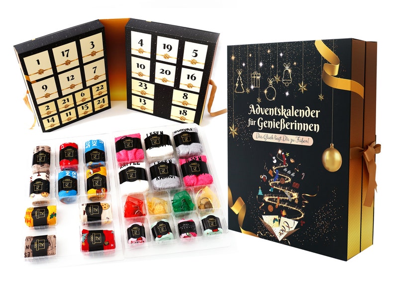 Socken Adventskalender für Frauen, Weihnachtskalender 2023, Kuschelsocken Baumwollsocken 37-43 mit Sprüchen, Geschenke zu Weihnachten Bild 1