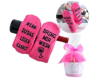 Wein Socken mit Anti-Rutsch-Aufschrift "Wenn du das lesen kannst, bring mir Wein", Kuschelsocken mit Spruch, Geburtstagsgeschenk, 36-43