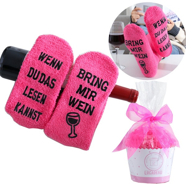 Wein Socken mit Anti-Rutsch-Aufschrift "Wenn du das lesen kannst, bring mir Wein", Kuschelsocken mit Spruch, Geburtstagsgeschenk, 36-43