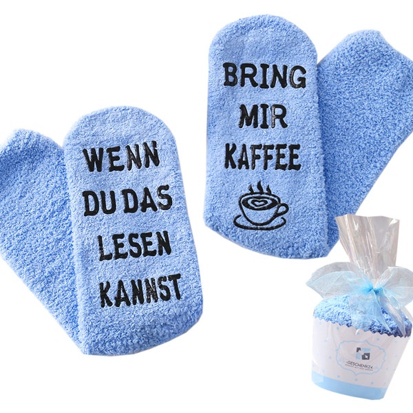 Geschenk für Frauen, Wenn du das lesen kannst, bring mir Kaffee,  Geburtstagsgeschenk, Socken mit Spruch, blau, 36-43, Kaffeeliebhaber