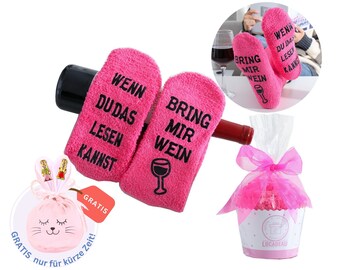 Wein Socken mit Anti-Rutsch-Aufschrift "Wenn du das lesen kannst, bring mir Wein", Kuschelsocken mit Spruch, Geburtstagsgeschenk, 36-43