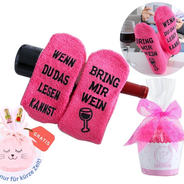 Wein Socken mit Anti-Rutsch-Aufschrift "Wenn du das lesen kannst, bring mir Wein", Kuschelsocken mit Spruch, Geburtstagsgeschenk, 36-43