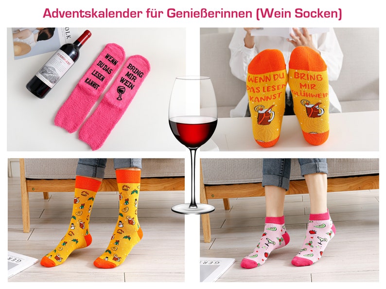 Socken Adventskalender für Frauen, Weihnachtskalender 2023, Kuschelsocken Baumwollsocken 37-43 mit Sprüchen, Geschenke zu Weihnachten Bild 4