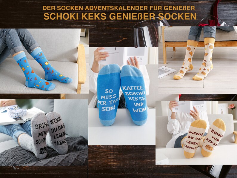 Socken Adventskalender für Frauen, Weihnachtskalender 2023, Kuschelsocken Baumwollsocken 37-43 mit Sprüchen, Geschenke zu Weihnachten Bild 6