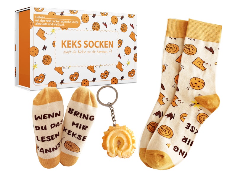 Socken Geschenkset für Frauen zum Geburtstag, Geburtstagsgeschenk für Freundin, Mama, lustige Socken mit Spruch Bring mir Kekse, Gr 37-43 Bild 1