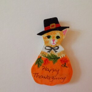 Wooden Thanksgiving Fall cat in pumpkin decoration  1&quot; scale
