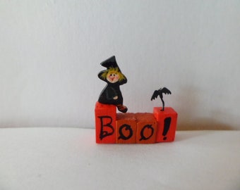 Wooden Halloween Witch on BOO Blocks decoration   1" scale