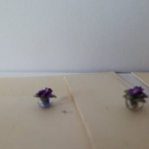 African Violet (B), 1/4&quot; purple flowers in a colored &quot;pot&quot;. 1/4&quot; scale  Choose either left or right one. These flowers are not real!