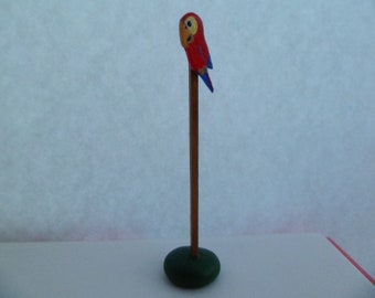 Wooden Summer Parrot Garden Stake  1" dollhouse scale