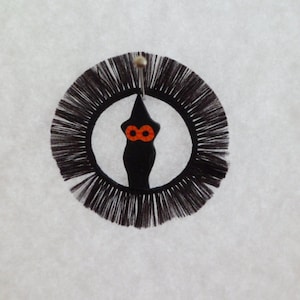 Wooden Halloween Owl in black ribbon wreath  1&quot; scale