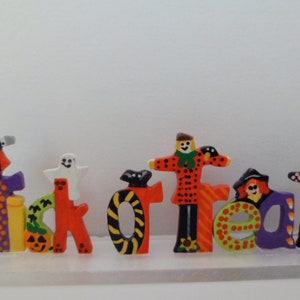 Wooden Halloween Trick or Treat Letters Miniature 1&quot; scale