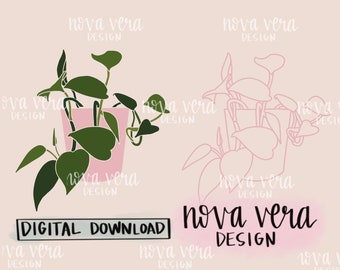 Pothos SVG-fil, digital nedladdning för Cricut, Silhouette, etc. (PDF, PNG, jpeg). Digitalt tryck.