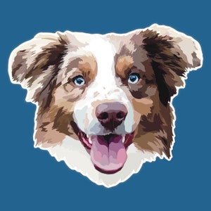 Australian Shepherd (Aussie) Dog Vinyl Waterproof Sticker  for water bottle or Laptop or Journal | Red Tri Blue Eyes Dog | Puppy | Dog Lover