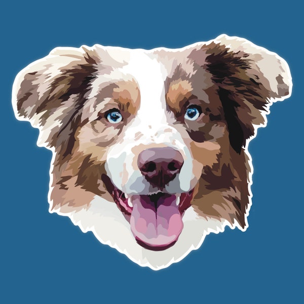 Australian Shepherd (Aussie) Dog Vinyl Waterproof Sticker for water bottle or Laptop or Journal | Red Tri Blue Eyes Dog | Puppy | Dog Lover