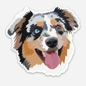 Australian Shepherd (Aussie) Dog Vinyl Waterproof Sticker for water bottle or Laptop or Journal | Weatherproof Sticker | Puppy | Dog Lover