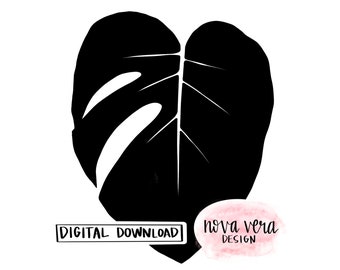 House Plant SVG Monstera Leaf, digital download for cricut, silhouette, etc. (PDF, PNG, jpeg)