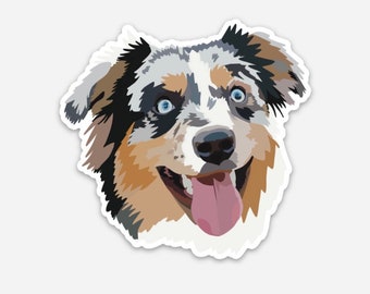 Blue Eyed Australian Shepherd (Aussie) Dog Vinyl Waterproof Sticker for water bottle or Laptop or Journal | Weatherproof Sticker | Puppy