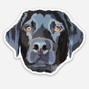 Puede incluir: Un primer plano de la cara de un Labrador Retriever negro. El perro tiene ojos marrones y una nariz negra. La imagen es una ilustraci&oacute;n digital.