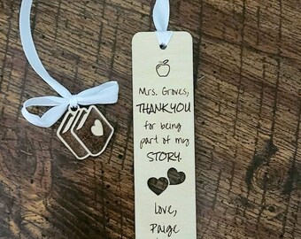 Teacher Bookmark, Teacher Gift, Personalized, Thank you Bookmark, engraved with charm