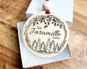 Christmas Winter Tree Scenery Family Member Name Gift Personalized Wooden Ornament