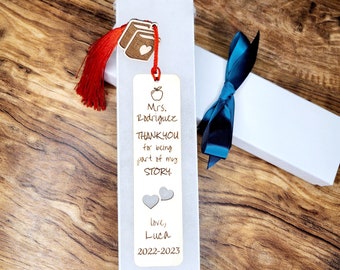 Teacher Appreciation Gift Personalized Thank You Wooden Engraved Bookmark with charm, gift boxed ready to give