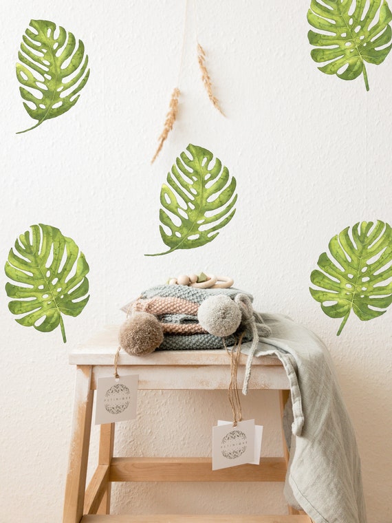 Wiederverwendbare Monstera Bltter/Wandtattoo/Wandtattoo/Aquarell/Tropisch/Bltter  - Etsy.de