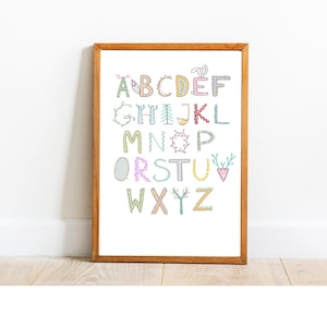 Wald Alphabet Poster/Kinder Alphabet Poster/Tier Kunstdruck/Alphabet Brief Druck/Kindergarten WandKunst/Tier Buchstaben/Kinder Poster