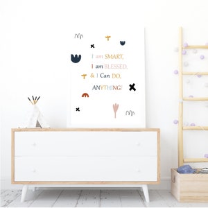 Cartel de la afirmación, soy, cartel de A4, cartel de la guardería, impresión A4, impresión de arte, arte de la pared de la guardería, decoración de la habitación de los niños, decoración de la guardería