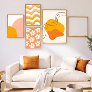 Bundle of 4 Pink and Orange Digital Instant Prints - Modern and Bold Wall Art! Dorm room, Bedroom, Living Room - Instant Downloadable Art