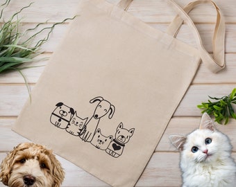 Joli sac fourre-tout, sac shopping, cadeau d'amant de chien, sac esthétique, cadeaux pour les amoureux des chiens, sac réutilisable, cadeau d'amant de chat, cadeau pour les amoureux des chats