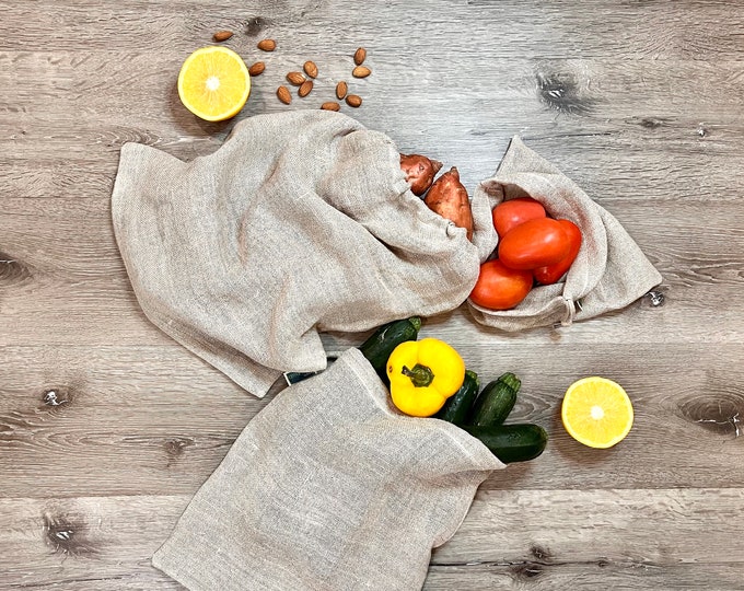 Set of 3/hemp Reusable Produce Bags, Washable Durable Reusable Grocery
