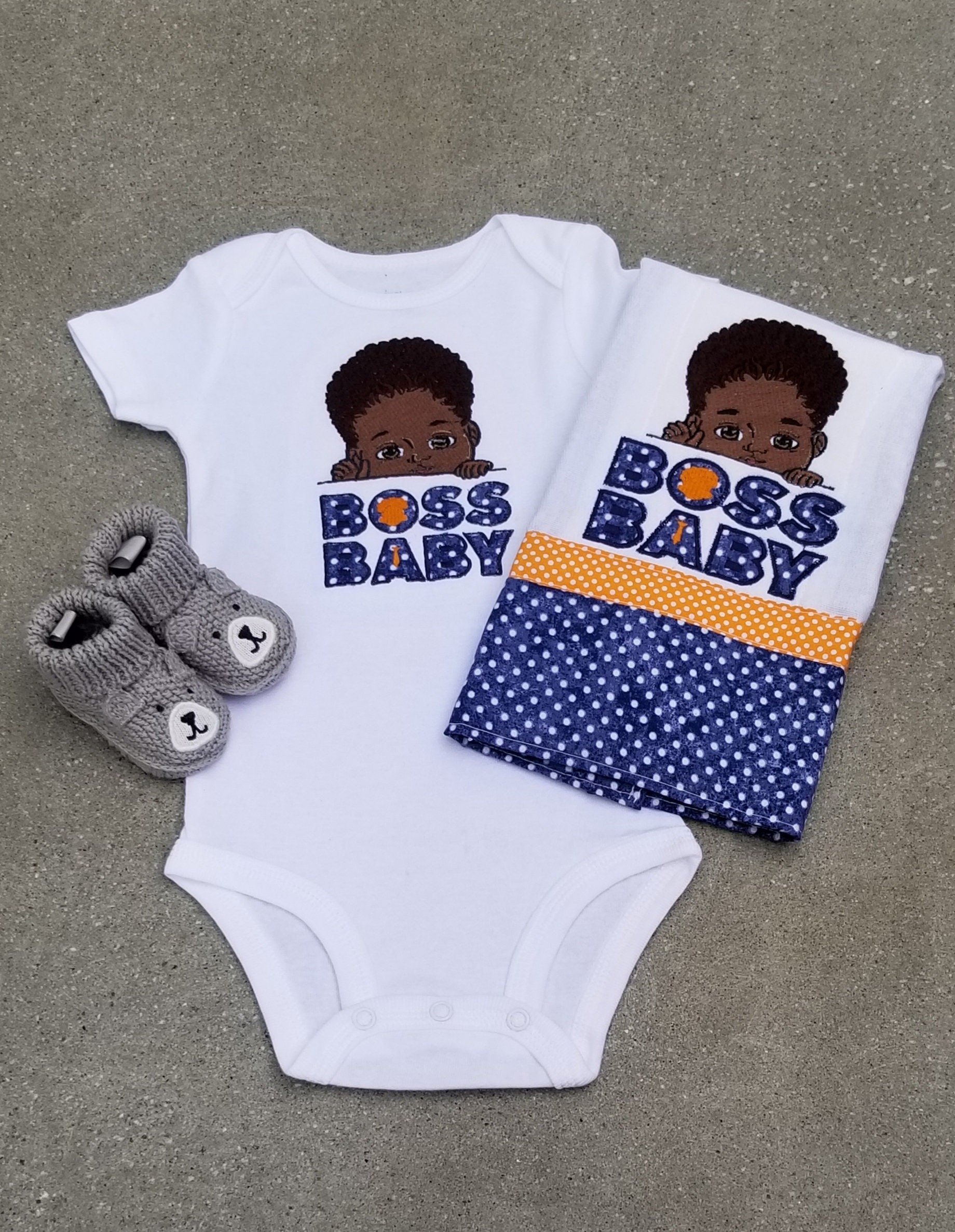 Boss Baby Boy Gift Set Bib Burp Cloth and Onesie Baby Gift | Etsy