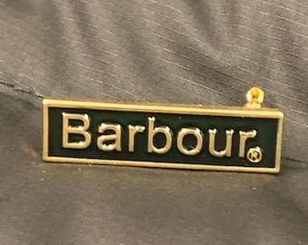 Barbour Pin Badge Enamel Embossed Gold With Dark Green Safety Pin Vintage Design