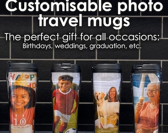 Personalised Travel Mug Custom Photo Gift Thermal Double Wall Flask For Coffee Tea