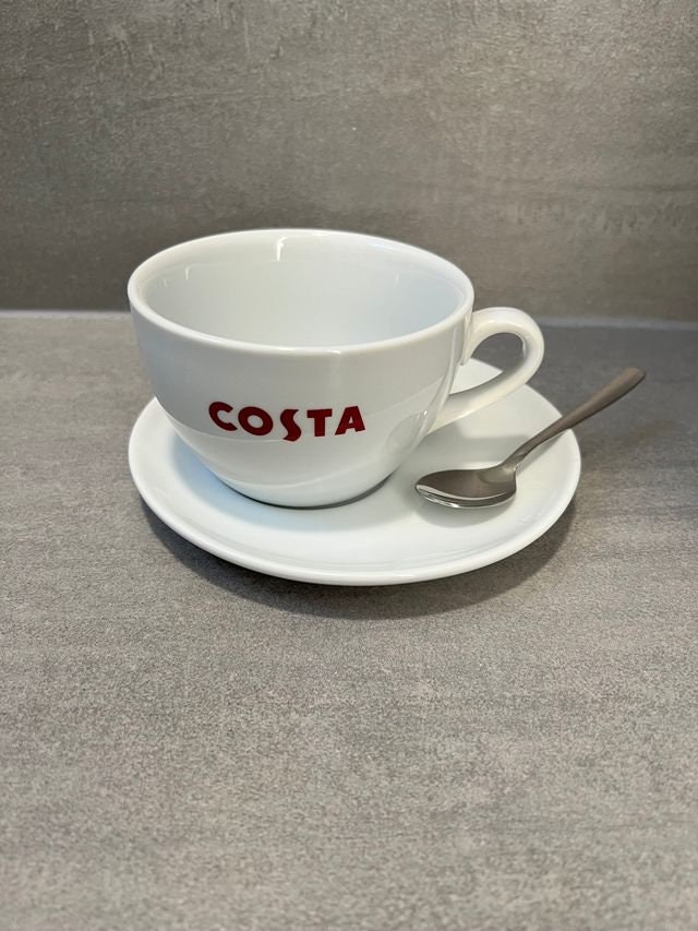 Costa Coffee Mug Cup Size Medium With Saucer And Spoon 454ml