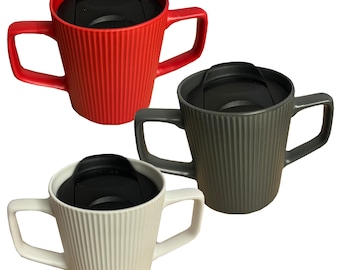Boscul Two Handled Mug For Tremors, Weaker Grip Big Handles With Sliding Lid 3 Colours