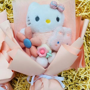 Plush flower bouquet arrangement birthday gift kitty cat child wife anniversary girlfriend daughter pink kindergarten preschool present toy